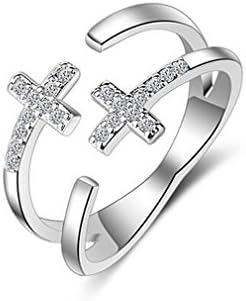 Shawa Jewelry Cross Pattern Double Bands Resizable Open Ring with AAA Diamond for Ladies