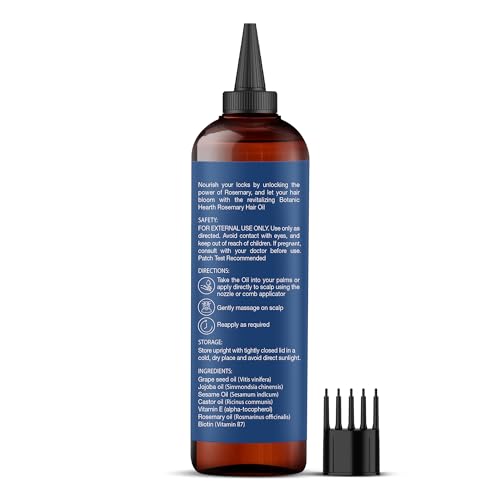 Botanic Hearth 100% Pure Rosemary Oil For Hair Growth (6.7 fl oz) | Infused With Biotin | Jojoba & castor Oil | Nourishing & Volumizing | Non GMO Verified