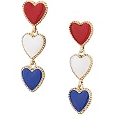 American Flag Star Earrings for Women Patriotic Heart Flower Dangle Earrings Red White Blue 4th of July Earrings Independence Day Holiday Gifts