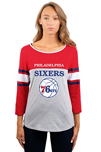 NBA Philadelphia 76ers Women's T-Shirt Raglan Baseball 3/4 Long Sleeve Tee Shirt, Large, Gray