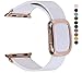 JSGJMY Apple Watch Band 38mm Cuff Leather Loop Original Modern Buckle With Magnetic Clasp Replacement Strap for iwatch Series1 Series2 (Bright White+Rose Gold Buckle, 38MM M)