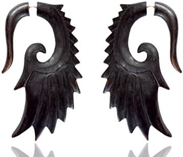 Tibetan Black Wooden Handmade Tribal Wings Design Fake Guage Wood Earring WER372A