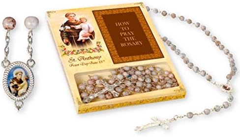 Saint Anthony Rosary Beads with Saint Anthony of Padua Novena Prayer Booklet Gift Set & Lourdes Prayer Card