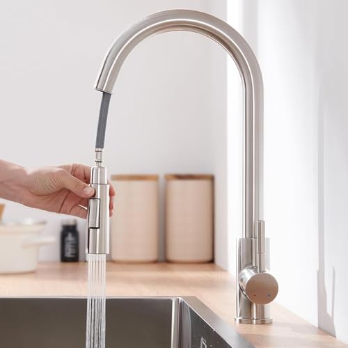 Lonheo Kitchen Sink Tap, Kitchen Mixer Tap with Pull-Out Hand, 2 Modes, Stainless Steel Kitchen Faucets 360° Swivel for Hot and Cold Water
