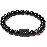 Pingyongchang 8MM Star Sign Constellation Horoscope Beaded Bracelet Zodiac Natural Black Onyx Stones Beads Bracelets for Men Women Birthday Summer