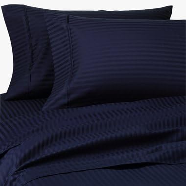 600 Thread Count King Siberian Goose Down Alternative Comforter [600FP, 50 Oz] with 100% Natural Combed Cotton Stripe Damask Cover - Dark Blue (Navy)