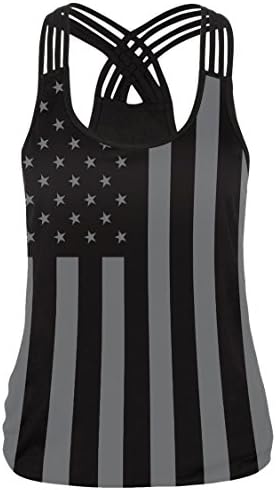 Lacostew Women's American Flag Print Workout Yoga Sports T Shirt Tank Top Blue S