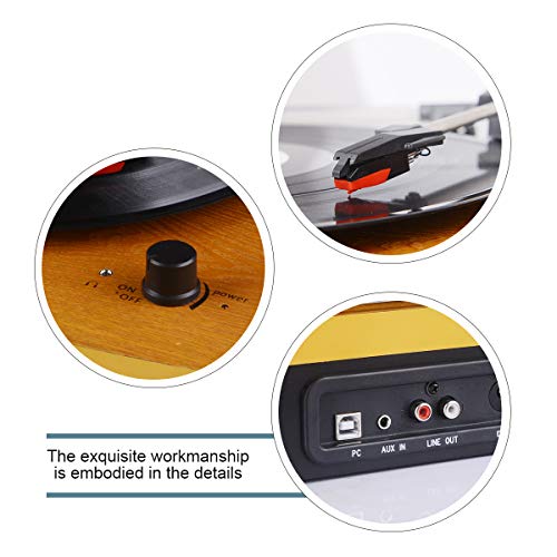 Record Player Belt Driven Vintage Vinyl Turntable 3-Speed Supporting Vinyl to MP3 Converter - Natural Wood (T202-M)