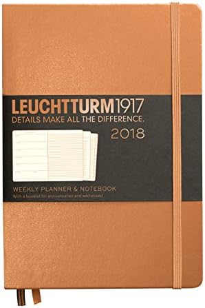 LEUCHTTURM1917 355561 Weekly Planner & Notebook Metallic Edition Medium (A5) 2018, Copper, English