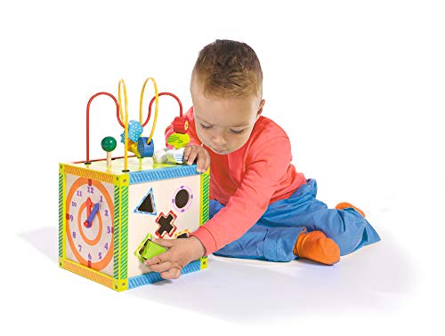 Eichhorn 100002235 buntes Spielcenter, Motorikwürfel mit Motorikschleife, Uhr, Motorikspiel, Drehspiel und 5 Steckbausteine, für Kinder ab 1 Jahr, Größe: 20x20x36 cm – Bild 3
