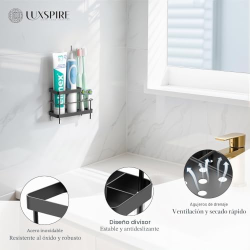 Portacepillos de Dientes para Baño, Portacepillos de Dientes Eléctricos de Acero Inoxidable para Montar en Pared, Porta Cepillo de Dientes para Ducha, Organizador de Baño, 6 Ranuras, Negro