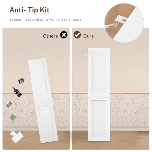 TEENFON 57.8" H Tall Bathroom Cabinet, Storage Cabinet with Adjustable Shelf & 2 Drawers, Bathroom Storage Cabinet with 4 Doors for Living Room, Dining Room, White