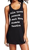 FIYOTE Women Summer Beach Sleeveless Tank T-Shirt Swimsuit Dress Cover Up (Medium, Black)