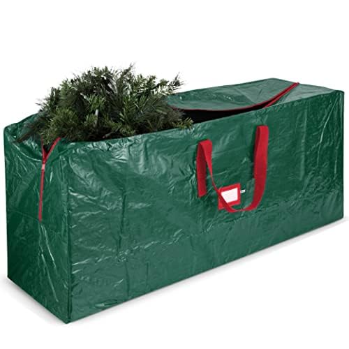 Christmas Decoration Storage Box - Durable 9ft Polyethylene with Reinforced Triple Handles & Dual Zipper, Built-in Card Slot - Perfect for Holiday Christmas Storage Green
