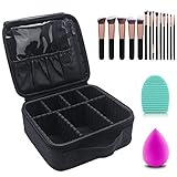 Makeup Case Cosmetic Bag Travel Makeup Train Case Black with 14 Pcs Premium Makeup Brushes Set Kit Rose Golden, Blender Sponge and Brush Egg Gift Set (17 Pcs)