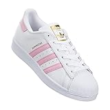 adidas Originals Boys' Superstar Foundation J Sneaker, White/Clear Light Pink Metallic/Gold, 4.5 M US Big Kid