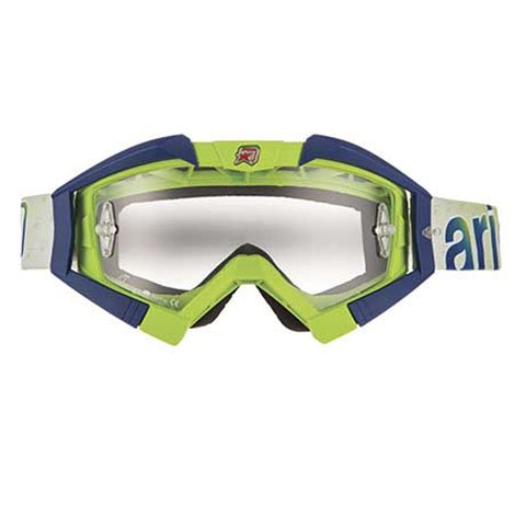 Ariete Unisex-Adult Riding Crows Basic Line MX Goggles with Outriggers (Green/Blue, One Size)
