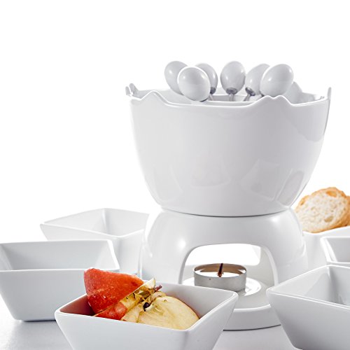 Malacasa Fondue Pot Set Two-layer Porcelain Tealight Chocolate Fondue with Dipping Bowls and Forks for 6, Cheese Fondue… 5 Malacasa Fondue Pot Set Two-layer Porcelain Tealight Chocolate Fondue with Dipping Bowls and Forks for 6, Cheese Fondue… - Image 6