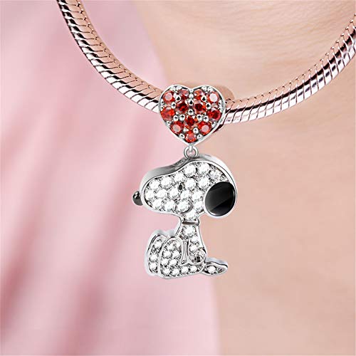 GNOCE Dog Pendant Charms with Heart Sterling Silver Live in The Present Charm Bead with Cubic Zirconia Fit Bracelet/Necklace Jewelry Gift for Women Mens (1)