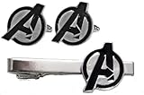 Marvel Comics THE AVENGERS Logo Silvertone TIE CLIP & CUFFLINKS SET
