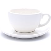 Coffeezone Great Cup Shape for Latte Art Cappuccino Barista Cup Saucer New Bone China for Coffee Shop (Matte White, 10.5 oz)