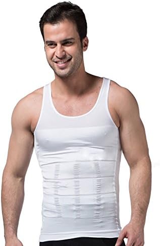 YK Care® Mens Slimming Body Shaper Vest Shirt Abs Abdomen Slim (L, White)