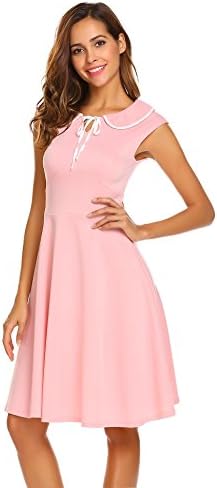 Zeela Women Ladies Summer A-Line 1950's Vintage Retro Sleeveless Dress with Doll Collar