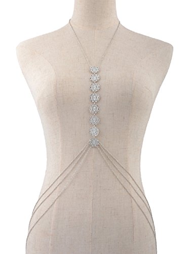 JeVenis Sexy Harness Bikini Bralette Body Chains Crossover Harness Waist Belly Body Chain Necklace (Silver)
