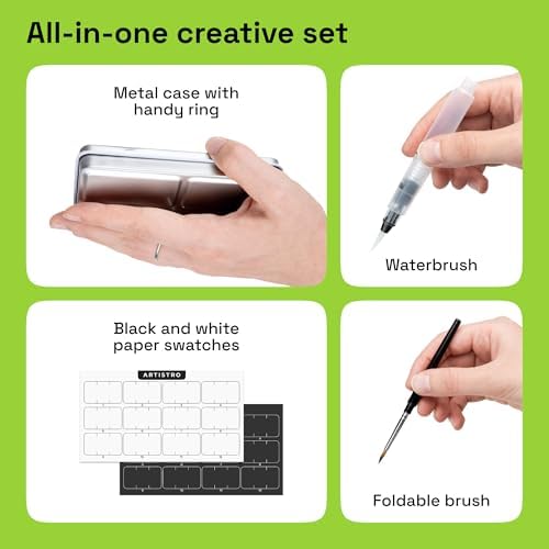 ARTISTRO Metallic Watercolor Paint Set 12 Colors, Travel Watercolor with Metallic Watercolor Paints, Water Color Paint Sets for Kids, Mini Water Colors Paint Adult Set for Beginners and Amateurs