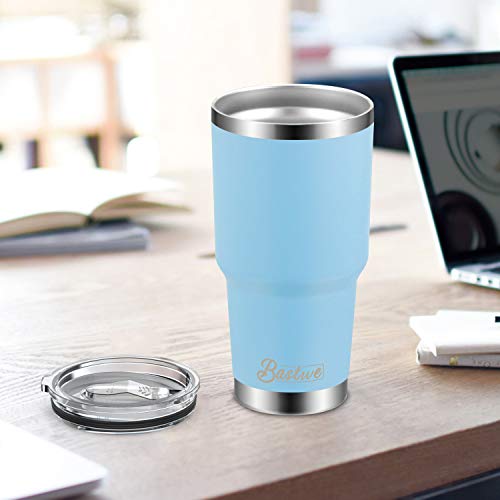 4 Pack 30oz Vacuum Insulated Tumblers, Bastwe Double Wall Stainless Steel Travel Tumblers with Lids and Straws for Home, Office, School, Works Great for Ice Drink, Hot Beverage (Blue + Pink)
