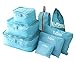 Evatex Travel Packing Cubes, with Waterproof Shoe, Cosmetic, Diaper, Laundry Bag, Blue, Set of 8