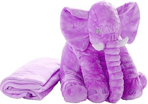 Tplay Elephant Pillow Baby Fluffy Giant Snuggle Elephant Plush Pillow Soft Toy With Blanket Inside Shower Gifts For Children Kids 24 Inches 1.2 Kg Purple