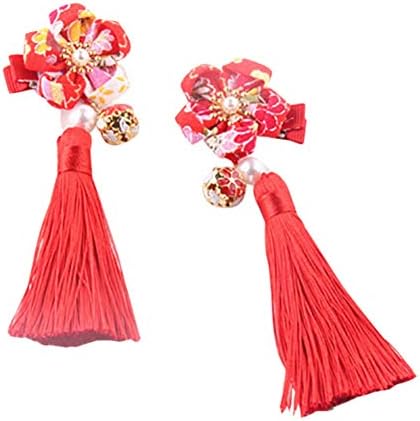 Wenasi Chinese Style Girls Flower Tassels Hair Clips Kids Cheongsam Hair Accessories