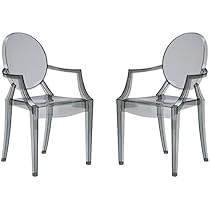 Poly and Bark EM-103-SMK-X2 Ghost Style Dining Armchair, Smoke, Set of 2