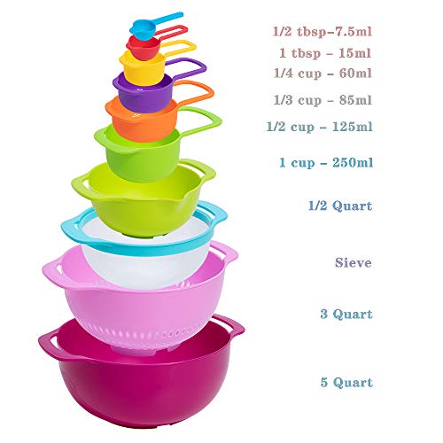 Mixing Bowl Set Colorful Kitchen Bowls Colander Mesh Strainer Plastic