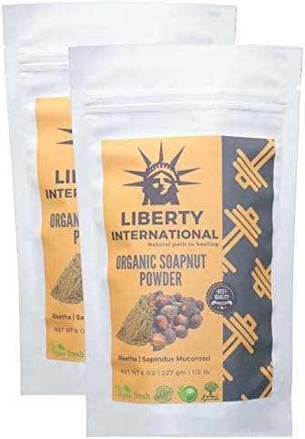Liberty International Organic Herbal Reetha/Aritha/Soap Nut Powder For Hair Care, Anti-Hair Fall & Anti-Dandruff Natural Powder Shampoo (454G) (2 X 227 Gm Each) (Pack Of 2) Certified NT1097
