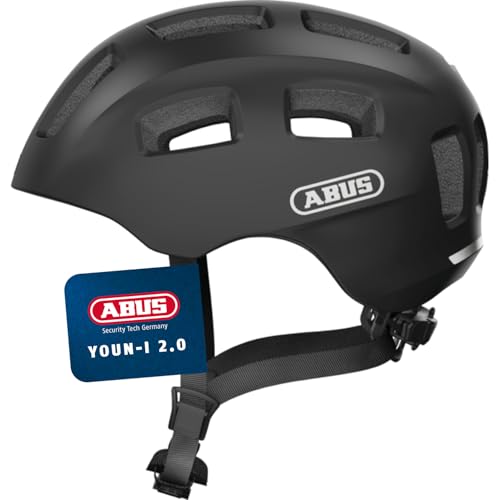 ABUS Fahrradhelm Youn-I 2.0 - mit Licht für Kinder, Jugendliche und junge Erwachsene - für Mädels und Jungs - Schwarz Matt, Größe S