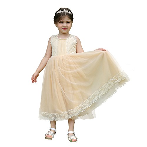 Lilytots Girls Flower Champagne Dress Holiday Formal Party Wedding Princess Dresses Kids Dress (120 / 4T, Champagne B)