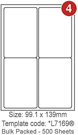 Bulk Packed - Multi-Purpose A4 White Self-Adhesive Labels - Die Cut 99.1 x 139mm - 4 Labels per Sheet - 500 Sheets per box/2000 Labels per Pack (STW099139PB)