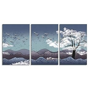 Canvas Wall Art Abstract Beautiful Sky Fantasy Painting Artwork for Home Prints Framed - 16"x24" x 3 Panels