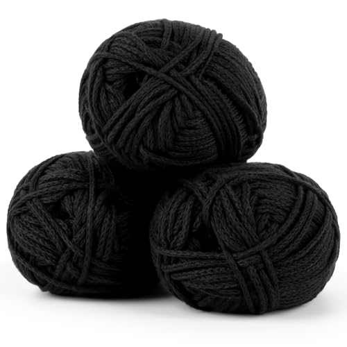 MAQIHAN 3 Pack of 50g Black Cotton Yarn - 73yds Soft Knitting Yarn for Crafts & Crocheting Skeins for DIY Bulk for Handicraft Knitting Scarves Ideal Gift for Beginners Adults