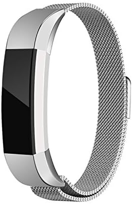 Fitbit Alta Bands and Alta HR Bands,MUEN Milanese Stainless Steel Replacement Accessories Metal with Unique Magnet Lock for Fitbit Alta HR and Alta (5.5"-8.5") Silver