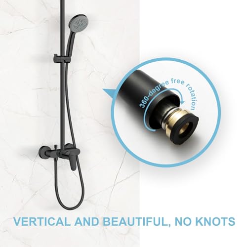 TERRIFI Shower Hose, 2.0m PVC Universal Smooth High-Pressure Shower Pipe with Washer, Replacement for Bath Taps, Matte Black