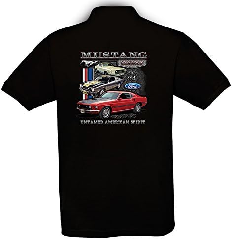 Ethno Designs - Ford Mustang Untamed - Mens Hot Rod Polo Shirt - Old School Rockabilly Vintage Retro Style - regular fit, black, size XL
