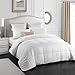 HOMFY Premium Cotton Comforter Queen,Quilted Comforter with Corner Tabs, Soft and Breathable (White, Queen)
