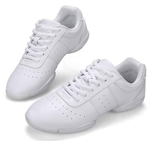 WUIWUIYU Womens Girls Lace-Up Aerobics Gymnastics Cheerleading Dance Shoes Sport Training Sneakers White US Size 2.5 M