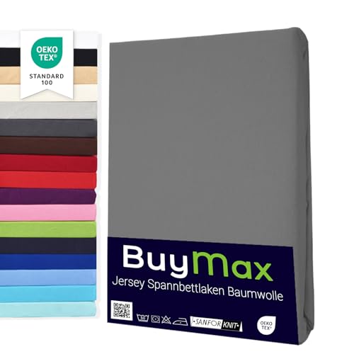 Buymax® Spannbettlaken 140X200Cm Doppelpack 100% Baumwolle Spannbetttuch Bettlaken Jersey, Matratzenhöhe Bis 25 Cm, Farbe Anthrazit-Grau