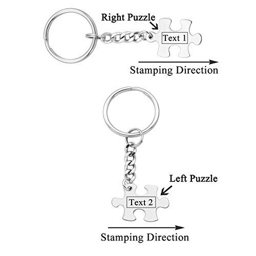 Personalized Master Free Engraving Custom 2pcs Stainless Steel Jigsaw Puzzle Heart Matching Pendant Couples Keychain, Key Ring for His and Hers Lovers Valentine's Day