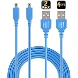 3DS charger cable (2 Pack),Exlene 3DS usb charger cable [Play while charging ] For Nintendo 3DS, New 3DS XL, 2DS, 2DS XL LL, DSi, DSi XL(Blue,1.2m/4ft)