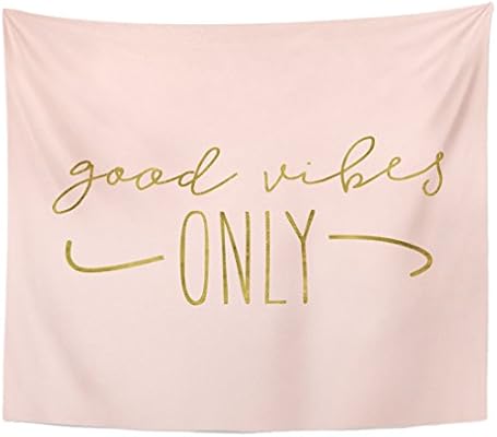 Emvency Tapestry Gold Good Vibes Only Quote Modern Lettering Inspirational Cute Home Decor Wall Hanging For Living Room Bedroom Dorm 50x60 Inches